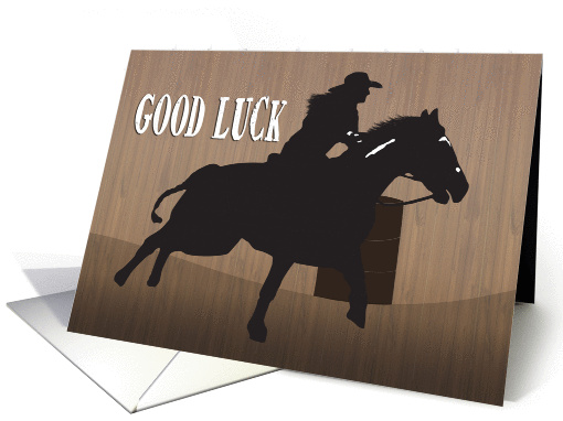 Female Rodeo Competitor doing Barrel Racing for Good Luck card