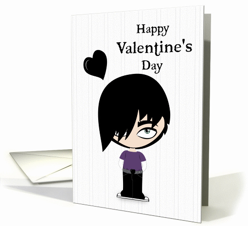 Emo Boy with Black Heart for Valentines Day card (1406424)