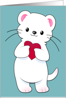 Cute White Ferret Holding a Red Heart for Valentines Day card