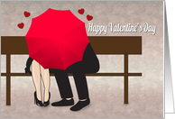 Couple on a Bench Behind a Red Umbrella for Valentines Day card