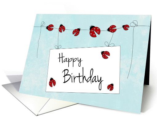 Ladybugs on Line with Sign for Happy Birthday card (1407248)