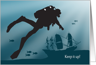 Scuba Diver with Ship Wreckage for Encouragement card