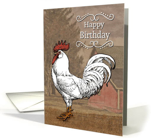 Retro Rooster with Barn Background for Birthday card (1408262)