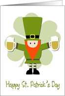 Cute Leprechaun with Beer and Shamrock for St. Patricks Day card