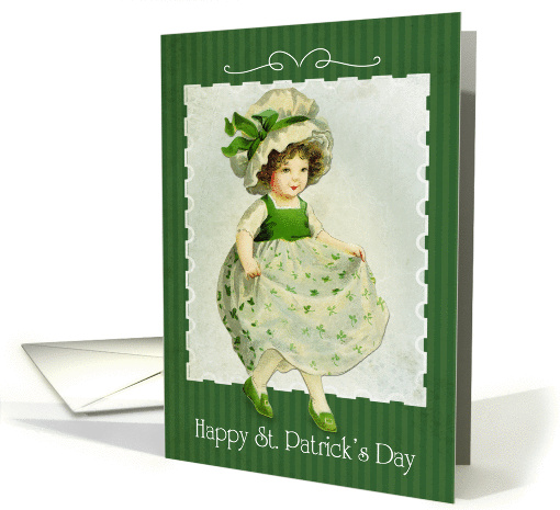 Retro Girl with Shamrock Background for St. Patricks Day card