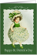 Retro Girl with Shamrock Background for St. Patricks Day card