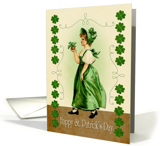 Retro Woman with Shamrocks for St. Patricks Day card (1410120)