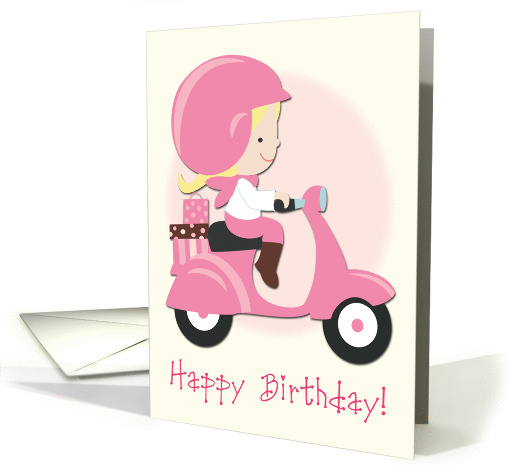 Girl on a Pink Scooter for Happy Birthday card (1410338)