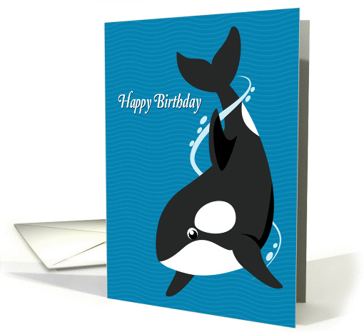 Whale with Wavy Background for Happy Birthday card (1410344)