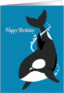 Whale with Wavy Background for Happy Birthday card