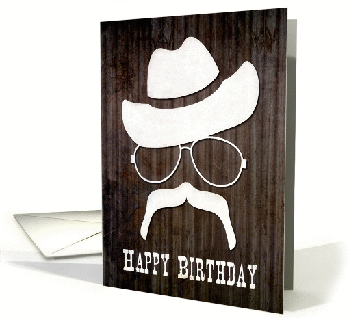 Cowboy Silhouette with Wood Background for Happy Birthday card