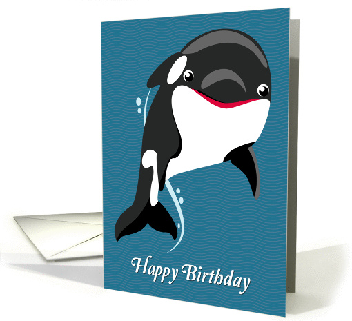 Cartoon Orca Whale with Wavy Background for Birthday card (1412762)