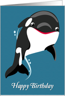 Cartoon Orca Whale with Wavy Background for Birthday card