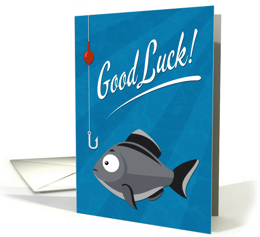 Good Luck Fishing with Cartoon Fish and Hook card (1412764)