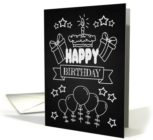 Retro Chalkboard with Balloons and Stars for Happy Birthday card