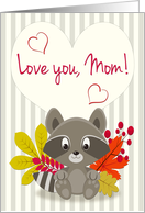 Sitting Raccoon with Foliage for Mothers Day card