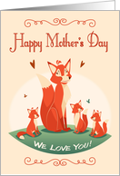 Retro Mother Fox with Her Kits for Mothers Day card