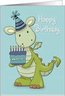 Cartoon Dragon with Cake for Happy Birthday card