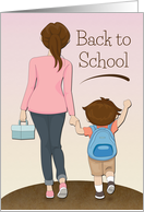 Back to School with Mother Walking Little Boy card