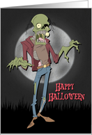 Zombie in Front of a Full Moon for Halloween card
