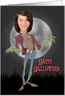 Custom Head of Zombie in Front of a Full Moon for Halloween card