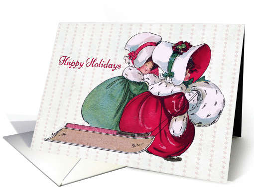 Vintage Girls with Sled Happy Holidays card (1443720)