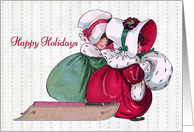 Vintage Girls with Sled Happy Holidays card
