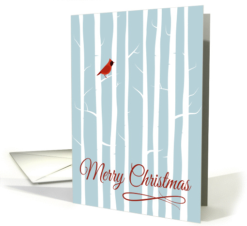 Red Cardinal in Forest Silhouette for Merry Christmas card (1450350)