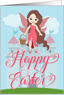 Fairy with Easter Egg Basket and Castle for Easter card