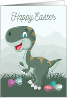 Laughing Dinosaur with Easter Eggs for Easter card