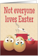 Scared Eggs with Boiling Pot and Easter Eggs for Funny Easter card