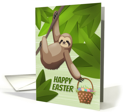 Sloth in a Tree Holding a Easter Egg Basket for Easter card (1458998)
