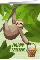 Sloth in a Tree Holding a Easter Egg Basket for Easter card