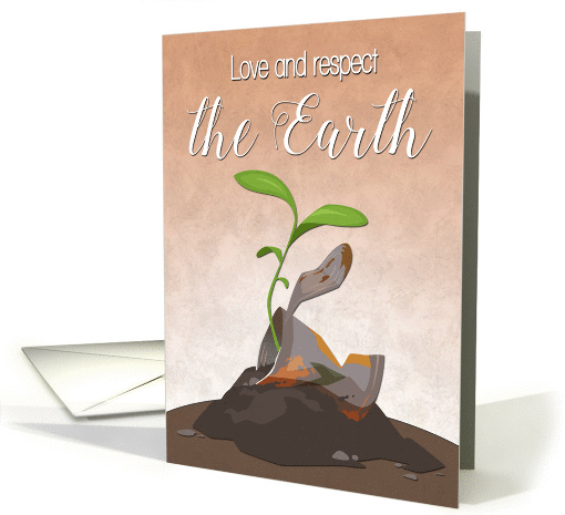 Discarded Food Can with Plant Growing for Earth Day card (1460624)
