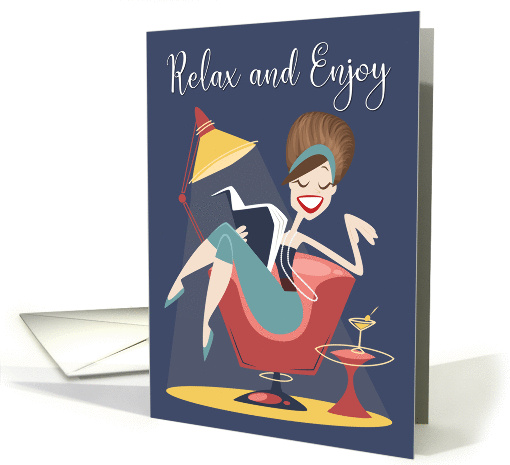 Retro Woman Reading a Book Relax and Enjoy Mothers Day card (1463428)