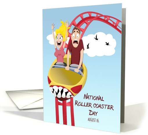 Couple Riding a Roller Coaster for National Roller Coaster Day card