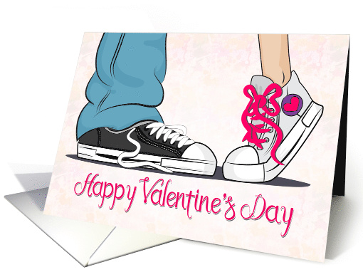 Boy and Girl Sneakers with Pink Background for Valentines Day card