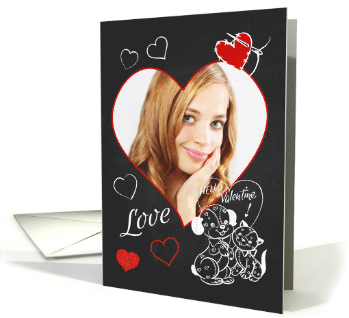 Custom Retro Chalkboard with Dog and Cat for Valentines Day card