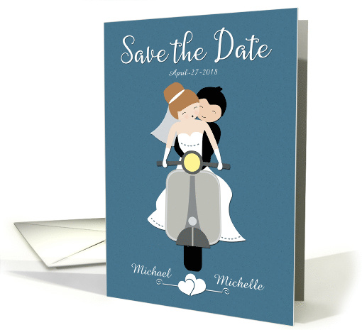 Custom Save the Date with Couple on Scooter card (1500042)