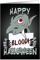 Vampire Holding Blood Sign for Happy Halloween card