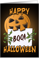 Pumpkin Holding Boo Sign for Happy Halloween card