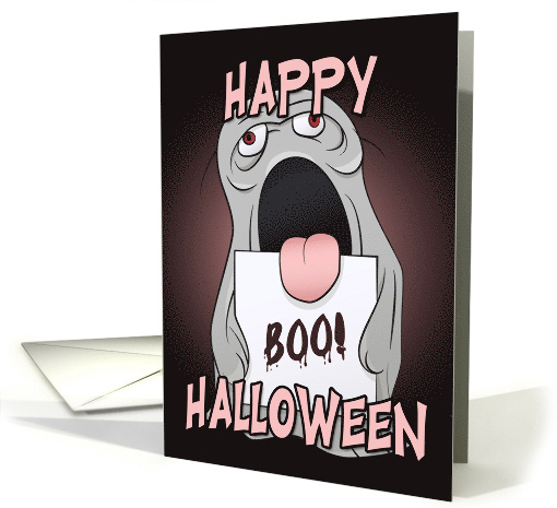 Ghost Holding Boo Sign for Happy Halloween card (1530438)