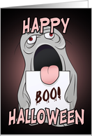 Ghost Holding Boo Sign for Happy Halloween card