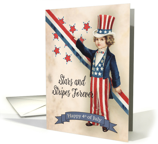 Little Boy Stars and Stripes Forever for Vintage 4th of July card