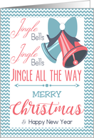Red Blue Jingle Bells Typography Christmas card