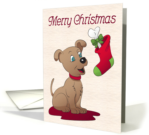Dog Excited to See Stocking with Bone for Christmas card (1533168)