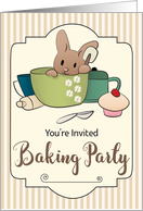 Invitation for a Baking Party with Bunny in Mixing Bowl card