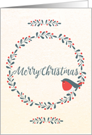 Bird on Christmas Wreath for Christmas card