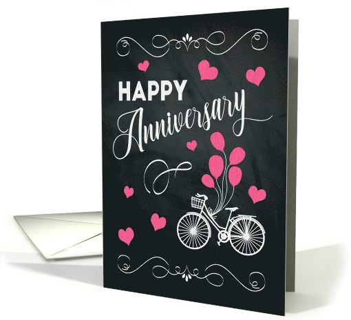 Happy Anniversary Chalkboard with Bike and Hearts for Spouse card