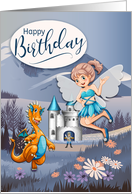 Fairy, Dragon, and Castle Happy Birthday card